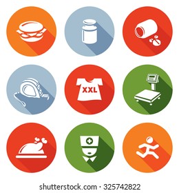 Fighting obesity organism icons set. Vector Illustration.