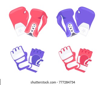 Fighting protection gloves. Vector illustration. MMA and boxing gloves isolated on white background