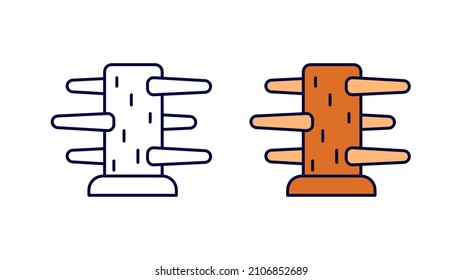 Juego de iconos de marioneta de lucha. Juego de iconos lineales de colección especial de palo de madera. Descargar vector relacionado con encuentro de guerra creativo. Conjunto de iconos lineales modificables. fondo blanco.