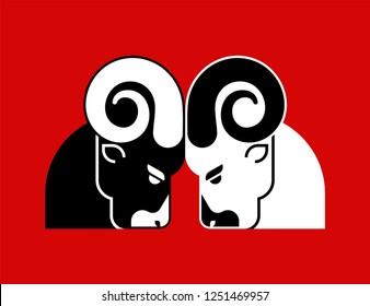 Fighting rams sign icon. Ram head fights. Horned sheep. Farm animal