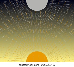 Fighting rays of the sun and the moon. Conceptual vector illustration symbolizing the struggle between good and evil.
