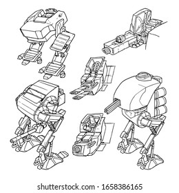Fighting robots machines vector illustration