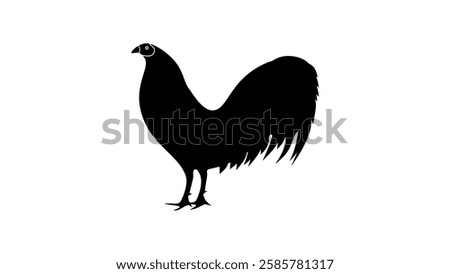 Fighting Rooster, Black Isolated Silhouette