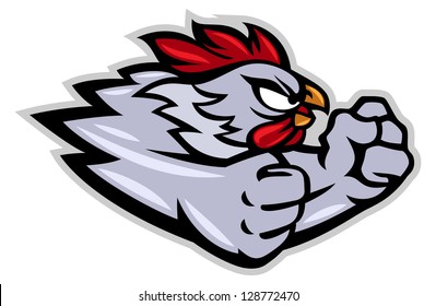 Fighting rooster cartoon character isolated on white