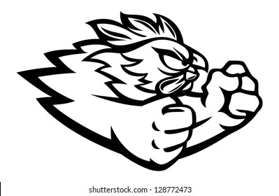 Fighting rooster cartoon character isolated on white