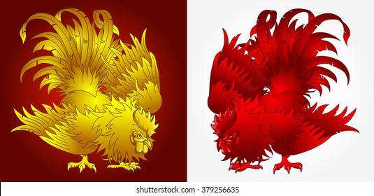 Fighting rooster gold and red version (symbol of new year 2017)