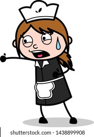 Fighting and Shouting - Retro Cartoon Waitress Female Chef Vector Illustration