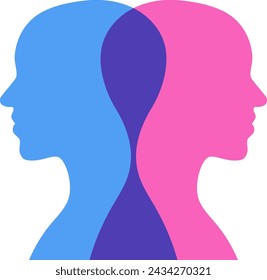 Fighting, silhouette illustration of a man and woman passing each other