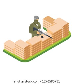 Fighting soldier, isometric vector  icon