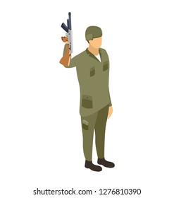 Fighting soldier, isometric vector icon