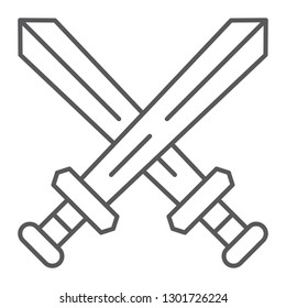 Fighting thin line icon, game and play, crossed swords sign, vector graphics, a linear pattern on a white background, eps 10.
