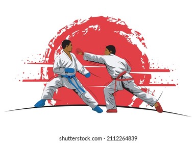 entrenamiento de lucha en Karate. El karate es un arte marcial originado en Japón. ilustrador vectorial