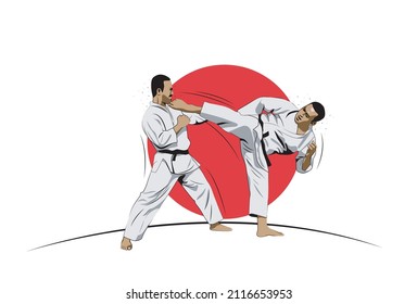 entrenamiento de lucha en Karate. El karate es un arte marcial originado en Japón. ilustrador vectorial