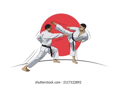entrenamiento de lucha en Karate. El karate es un arte marcial originado en Japón. ilustrador vectorial