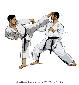 Entrenamiento de lucha en Karate. El karate es un arte marcial originario de Japón. vector ilustrador