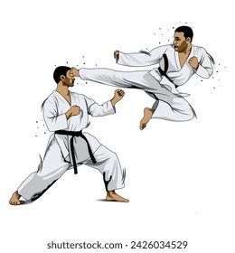 fighting training in Karate. Karate is a martial art originating from Japan. vector illustrator