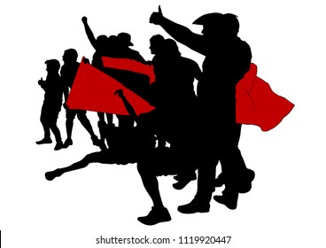 Fighting young street football fans against a white background