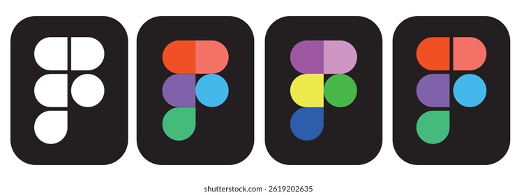 Figma logo icon set. Editor application. Social media icon symbol, Figma icon design vector. Figma app icon and logo vector illustration, Figma is a collaborative web application for interface design.