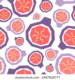 Figs cartoon seamless pattern. Tropical fruits background isolated on white. Figs slice geometric print for fabric, paper, design. Vector illustration