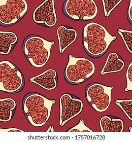 Figs . Colorful and bright seamless pattern with pieces of fruit.