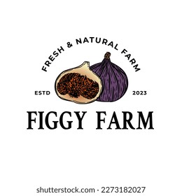 Figs Farm Round Frame Badge or Logo Template. Hand Drawn Fruits Sketch