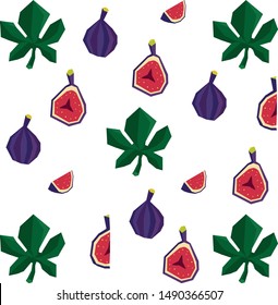 Figs and fig leaves background in geometric style