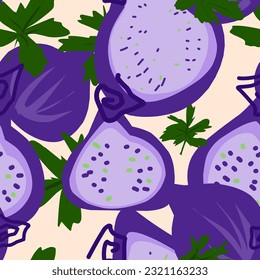 
Figs in flat style. Vector seamless pattern. For design, print, fabric, clothing, wallpaper, paper, etc.