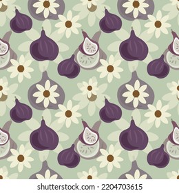 Figs and flower vector ilustration seamless pattern.Great for wrapping papaer,fabric,and any print.