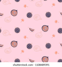 Figs fruit hot pink seamless vector pattern. Bright summer fruit sweet pattern background.