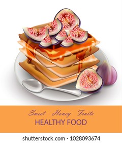 Figs fruits Healthy breakfast waffles Vector