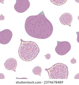 Figs groovy seamless hand drawn pattern purple fruit
