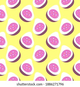 Figs in half , seamless pattern on a yellow background.