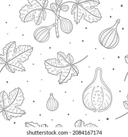 figs with leaves outline seamless pattern background
