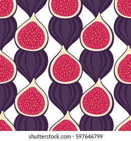 Figs pattern. Seamless decorative background with figs. Summer fruit vector illustration on white background. Design for wallpaper, fabric, decor, textile.