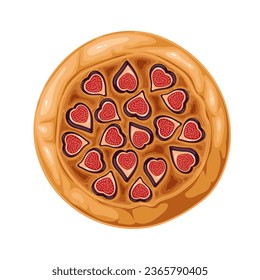 Figs pie, view from above vector illustration. Cartoon isolated homemade whole round tart with fruit slices on top, custard and crust, delicious baked healthy cake with cheese and figs for eating