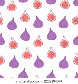 Figs seamless pattern. Exotic and tropical fruit seamless pattern. Healthy food. Flat, hand drawn texture for wallpaper, textile, fabric, paper. Hand drawn vector illustration