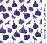 Figs. Seamless pattern with fig fruits. Cute illustration. Vector.