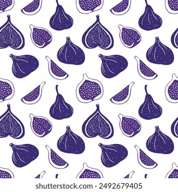 Figs. Seamless pattern with fig fruits. Cute illustration. Vector.