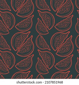 Figs seamless pattern. Red line fruits doodle style on dark background. Vector print for fabric and wallpaper.