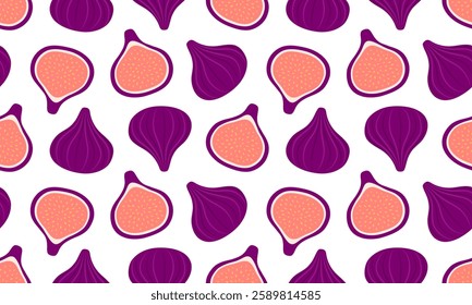 Figs seamless pattern. Tropical fruits background design. Collection of organic vitamins and healthy nutrition. Flat Vector illustration