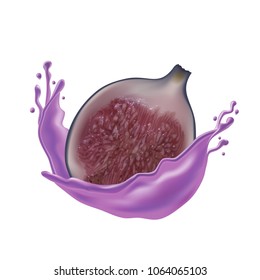 Figs sliced fruit with splash isolated on white background