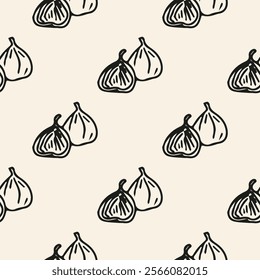 figs vector background. Background of fruits in a doodle style. Natural sweets. Healthy food set.