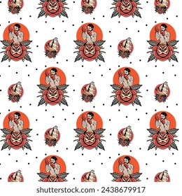 the figther tattoo pattern vector design