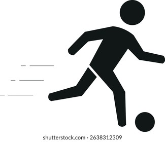 Figur playing Football running after ball, silhouette Football player, vector illustration, icon symbol.	