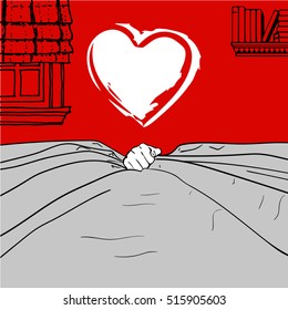 Figurative concept about passion, love, and sex. Hand grabbing the sheets of a bed from the floor. 