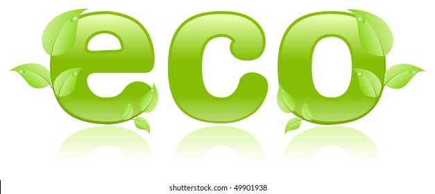 Figurative eco concept, simple word with leaf ornament. Vector illustration, isolated on a white.