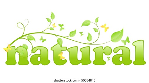 Figurative eco concept, simple word with floral ornament. Vector illustration, isolated on a white