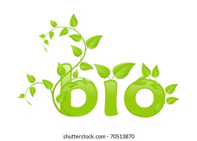Figurative eco concept, simple word with floral ornament. Vector illustration, isolated on a white.