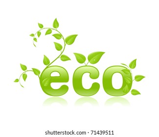 Figurative eco concept, simple word with floral ornament. Vector illustration, isolated on a white.