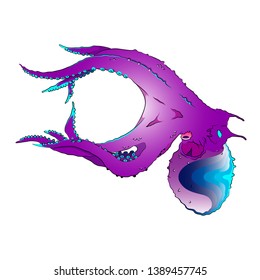 Figurative typography. Purple and blue octopus. Illustration vector of letter D